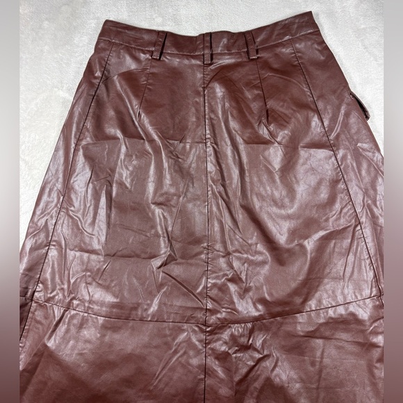 NWT Banana Republic Factory Vegan Faux Leather Brown A Line Button Midi Skirt 2 - Picture 13 of 16